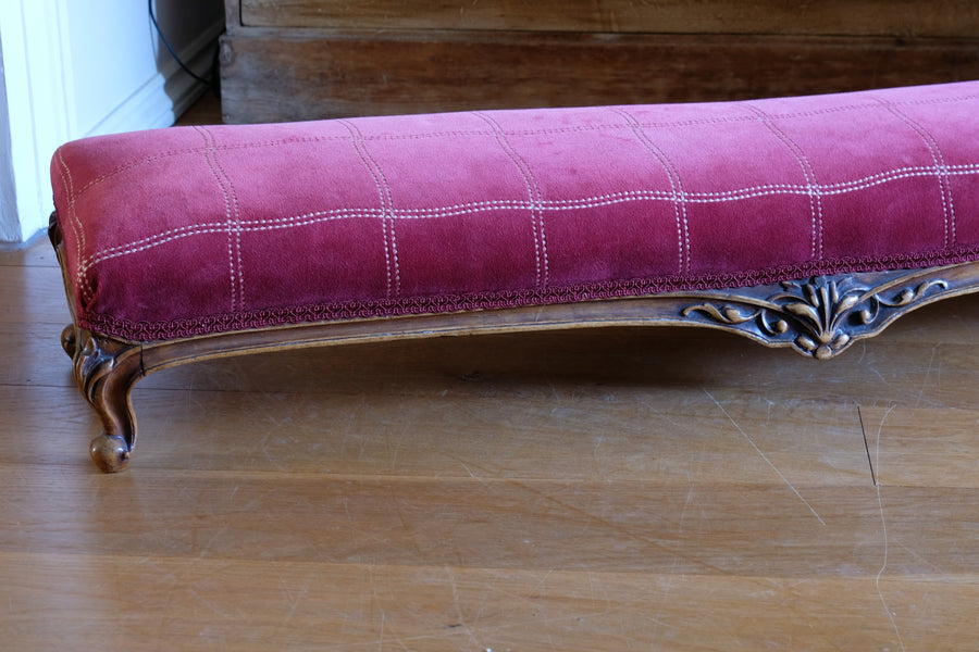Early 1900's Carved Walnut Upholstered Foot Stool