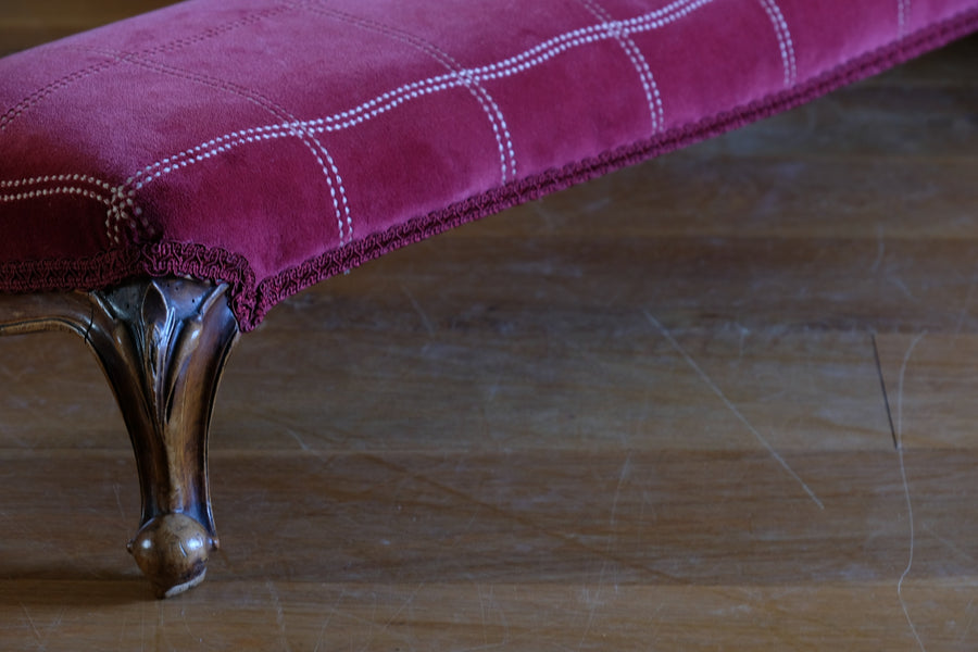 Early 1900's Carved Walnut Upholstered Foot Stool