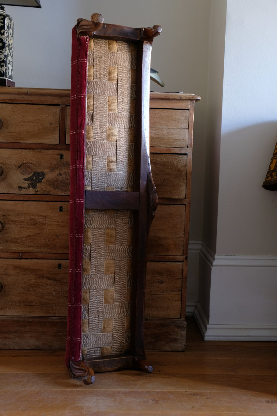Early 1900's Carved Walnut Upholstered Foot Stool