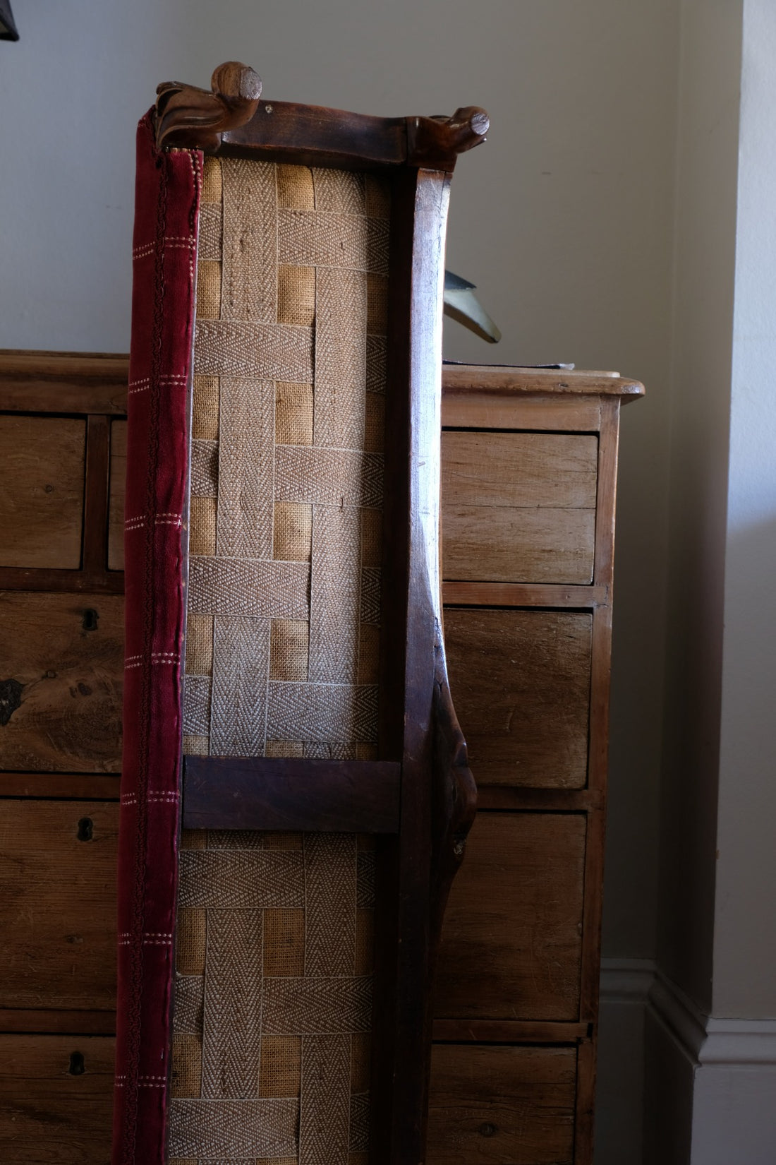 Early 1900's Carved Walnut Upholstered Foot Stool