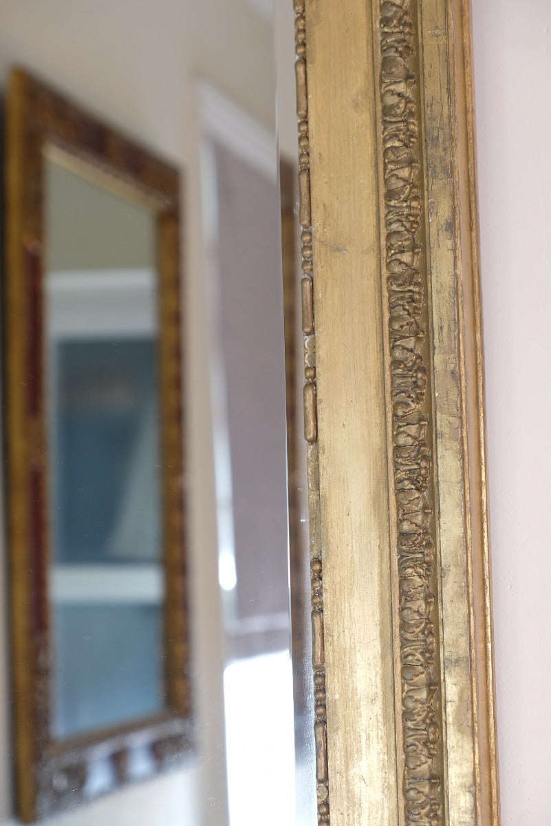 19th Century Giltwood Beveled Mirror & Ribbon Crest