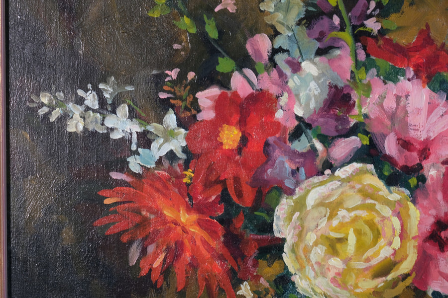 Still life oil painting of garden flowers by John Codner RWA - oil on canvas