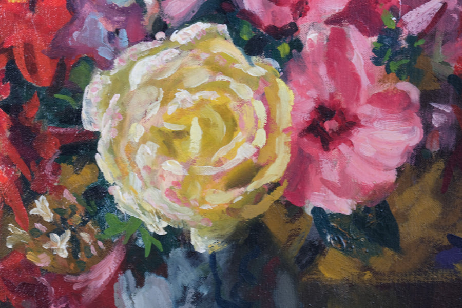 Still life oil painting of garden flowers by John Codner RWA - oil on canvas