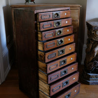 Bank Of Mahogany Drawers With Flush Brass Handles & Name Plates