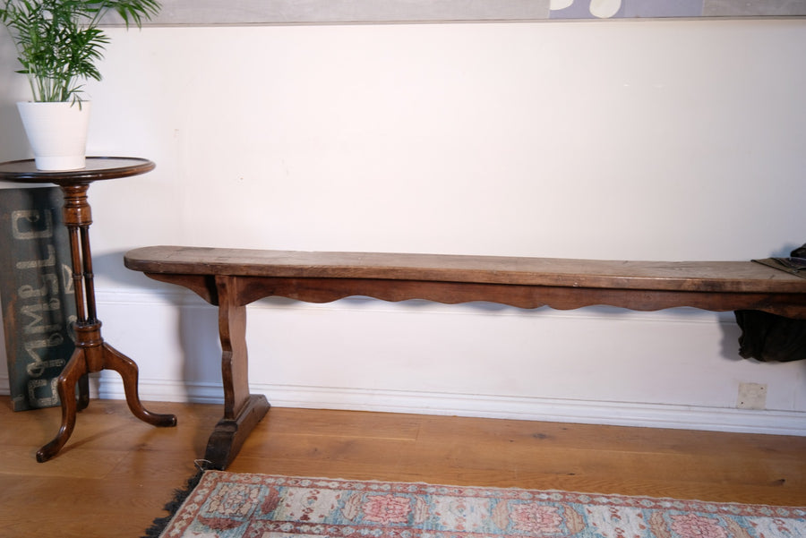 19th Century Elm Bench With Fret Work Detailing