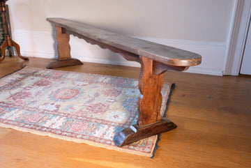 19th Century Elm Bench With Fret Work Detailing