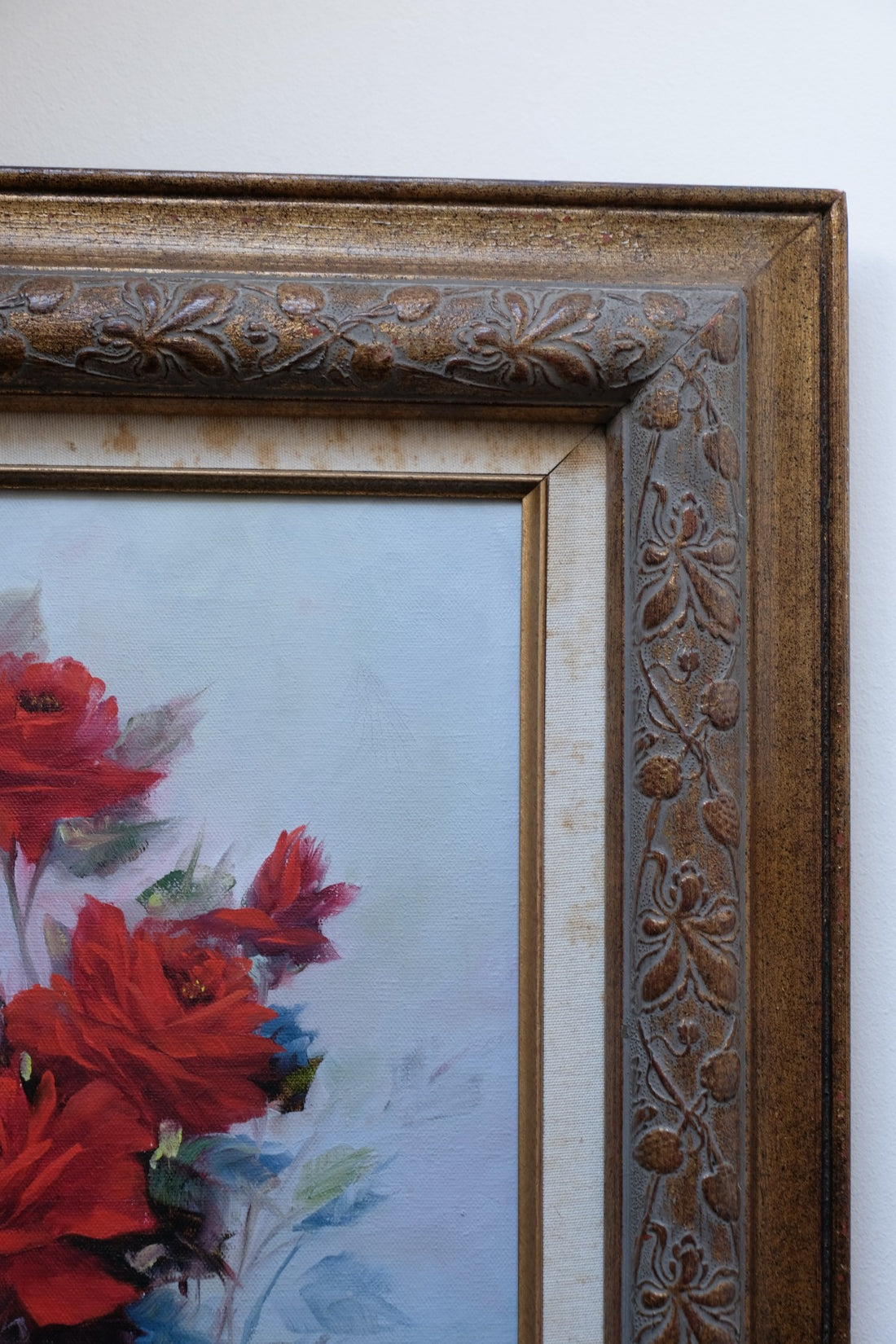 Still life of red roses oil on canvas signed Linda Britt