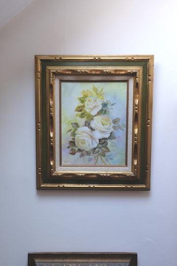 Still life of yellow roses oil on canvas signed Yeiser