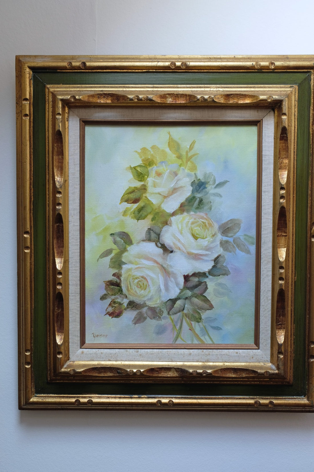 Still life of yellow roses oil on canvas signed Yeiser