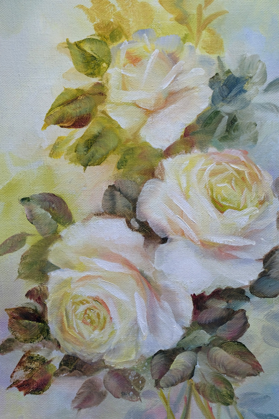 Still life of yellow roses oil on canvas signed Yeiser