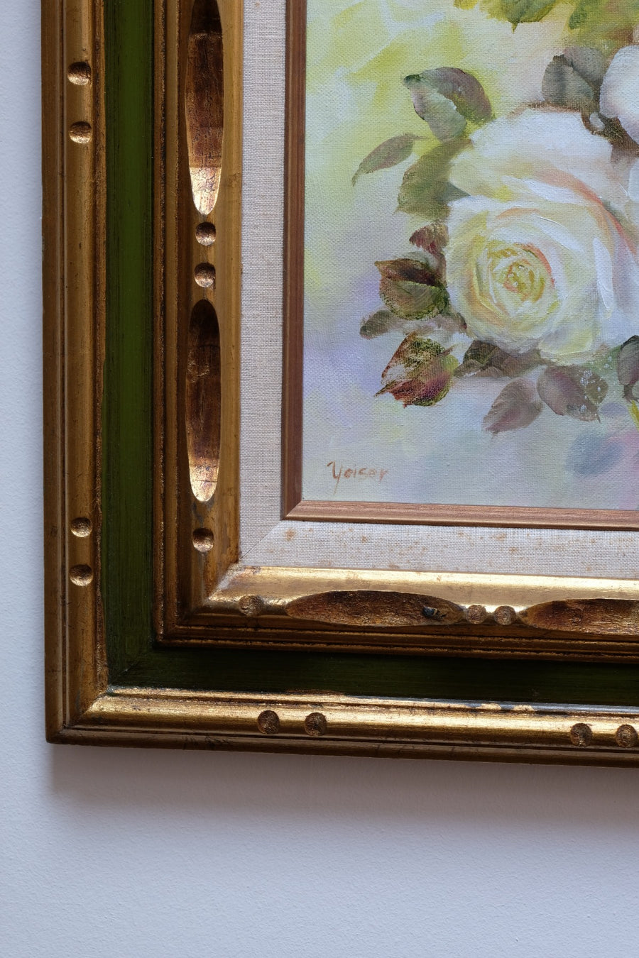 Still life of yellow roses oil on canvas signed Yeiser