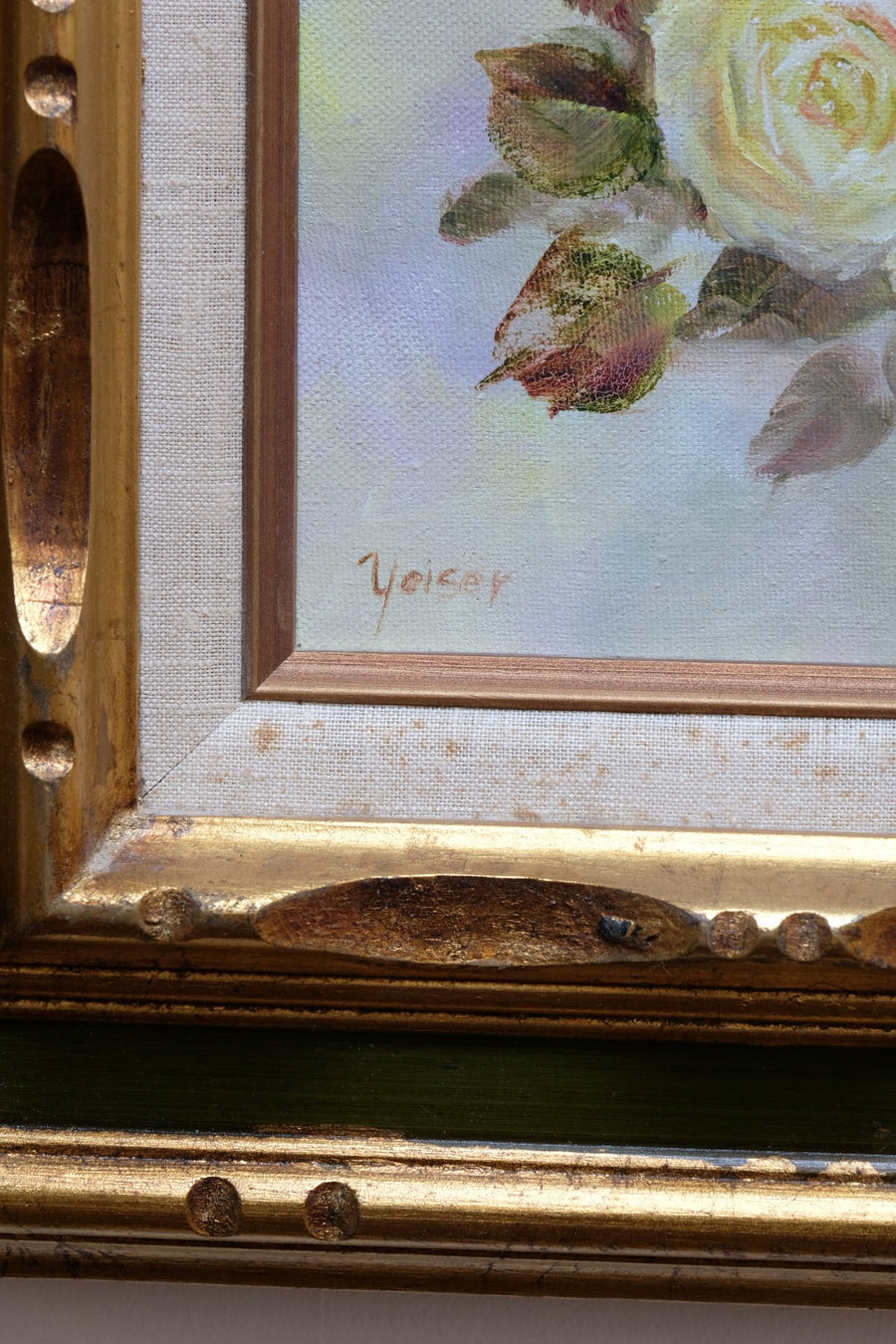 Still life of yellow roses oil on canvas signed Yeiser