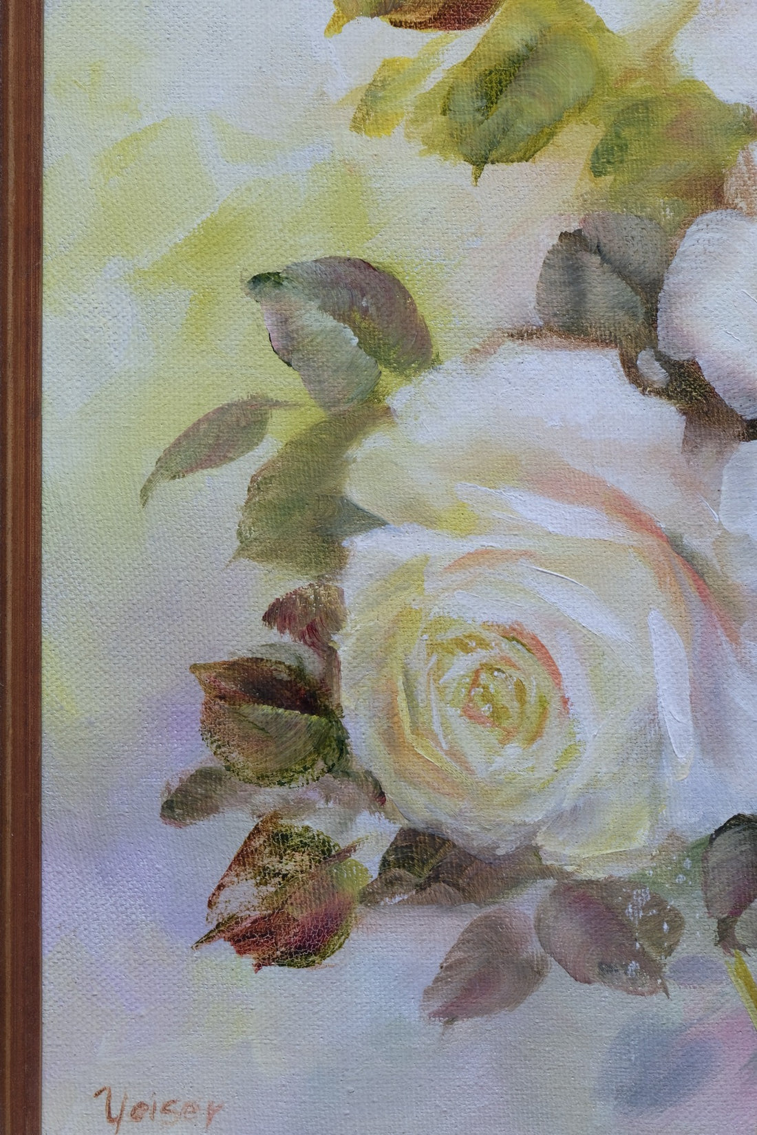 Still life of yellow roses oil on canvas signed Yeiser