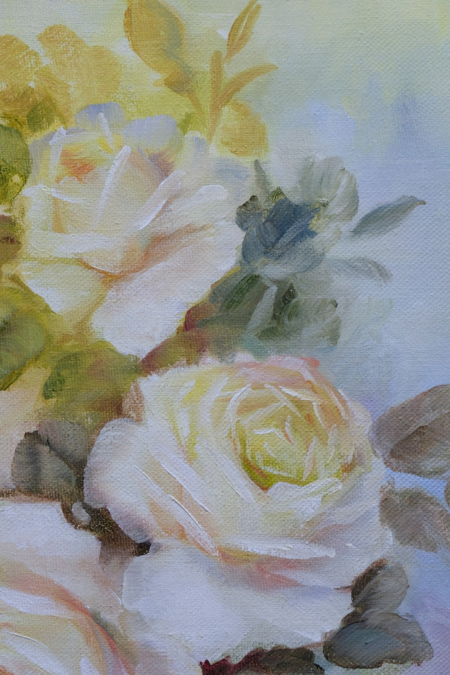 Still life of yellow roses oil on canvas signed Yeiser