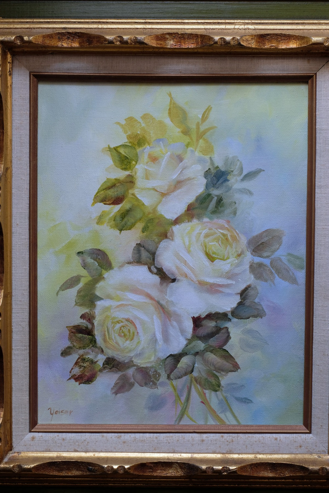 Still life of yellow roses oil on canvas signed Yeiser