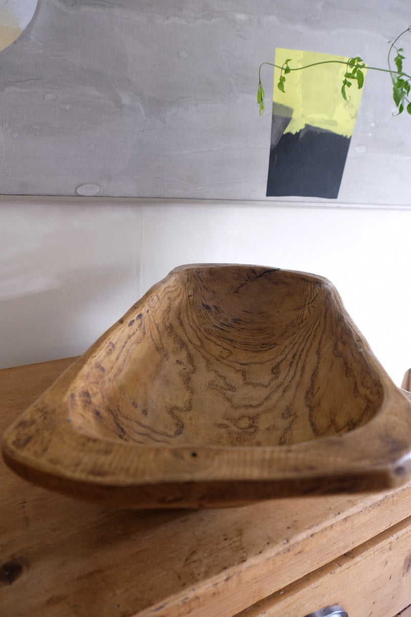 Hand Carved Elm Dough Trough Rectangular Bowl