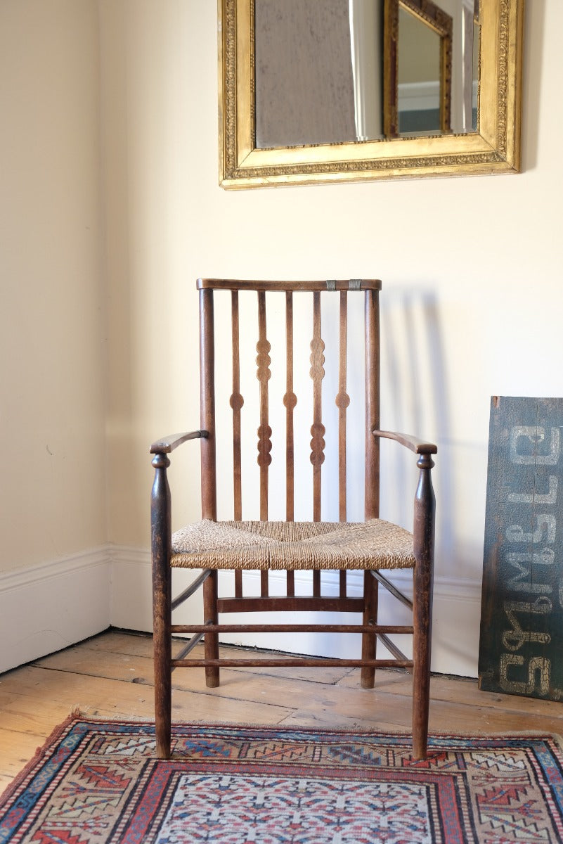 19th Century Arts & Crafts Splat Back Beech Chair