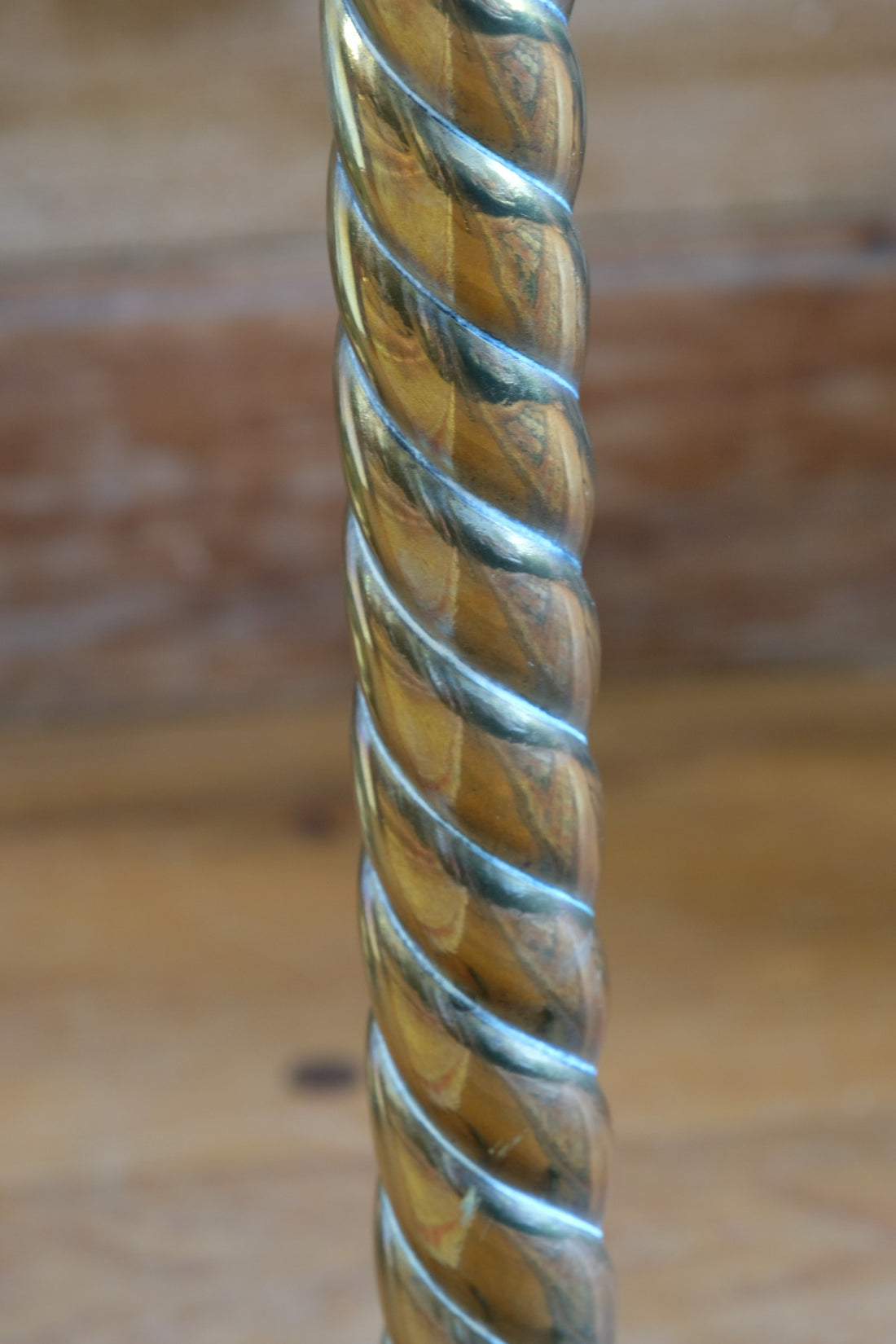 Antique brass telescopic wine table with twisted column and lions paw feet