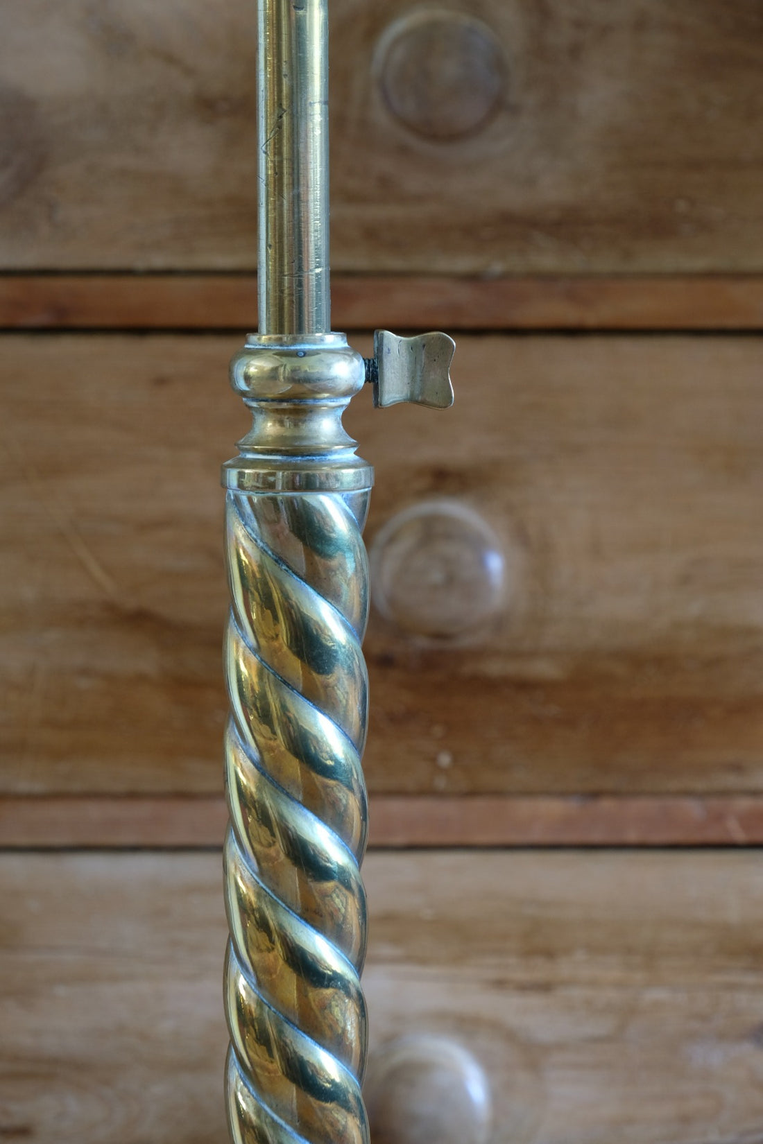 Antique brass telescopic wine table with twisted column and lions paw feet