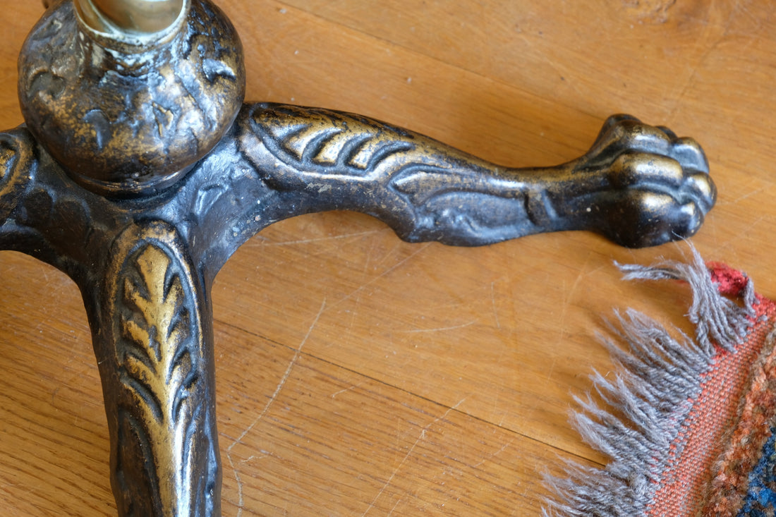 Antique brass telescopic wine table with twisted column and lions paw feet