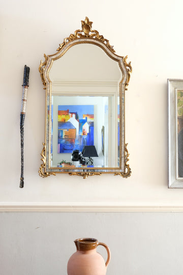 Italian baroque style wall mirror with faceted mirror border