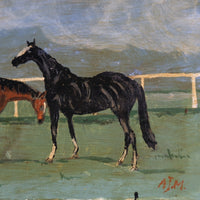 Early 1900's Naïve Oil Painting of Two Horses