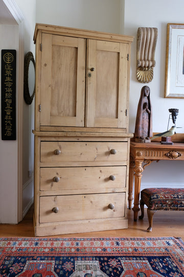 Antique pine linen press with 3 graduated drawers circa 1890