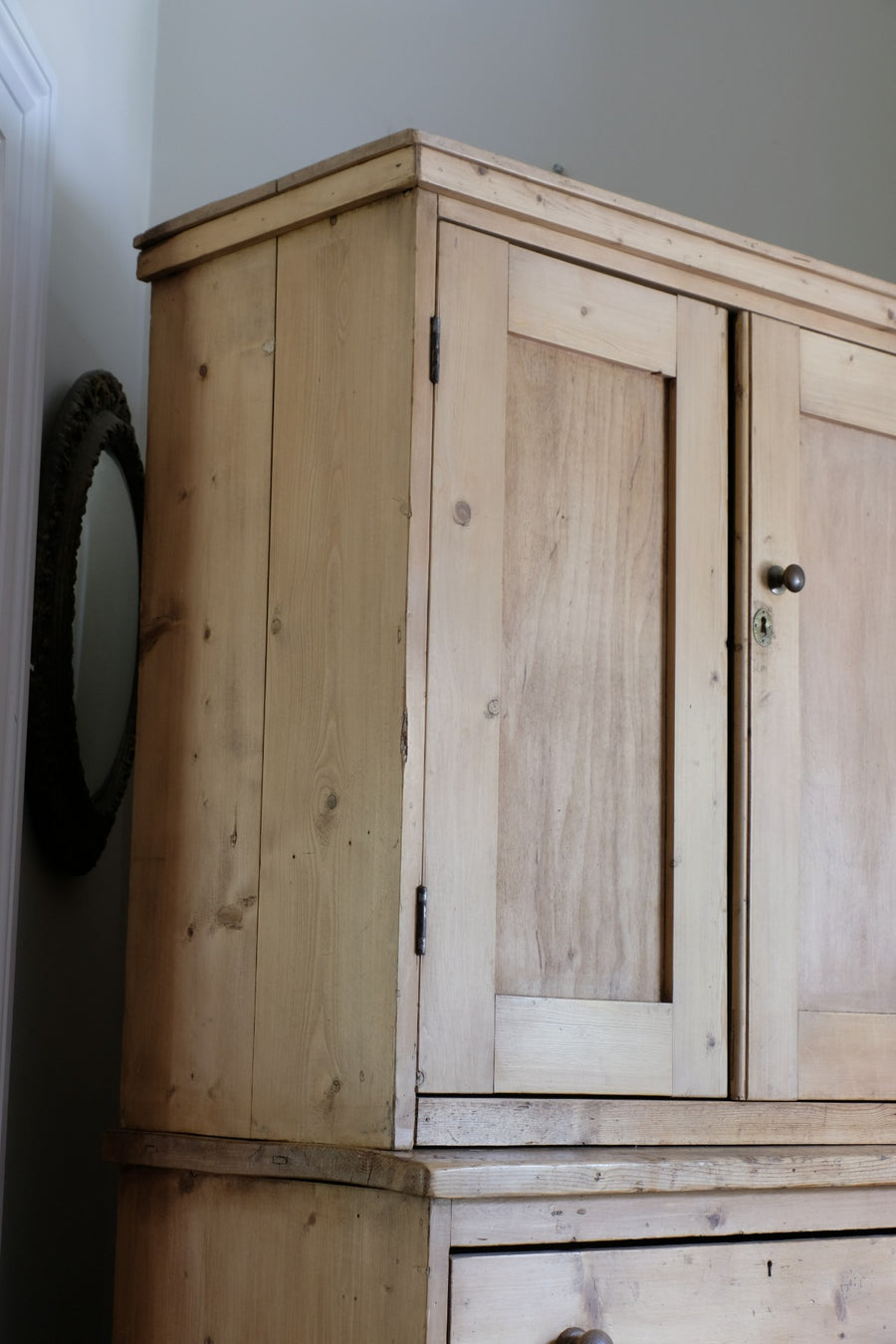 Antique pine linen press with 3 graduated drawers circa 1890