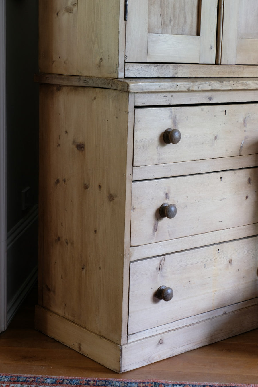 Antique pine linen press with 3 graduated drawers circa 1890
