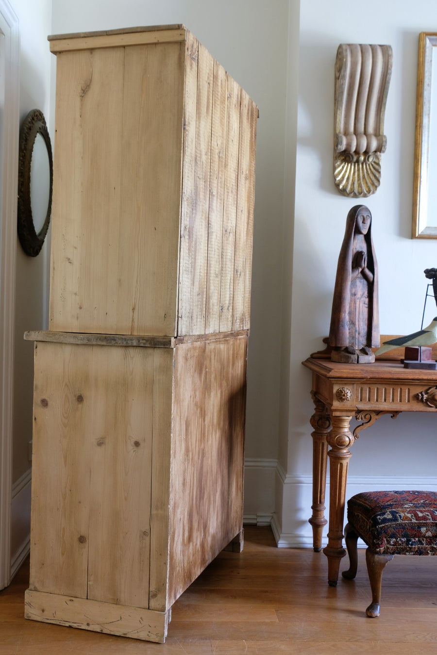 Antique pine linen press with 3 graduated drawers circa 1890