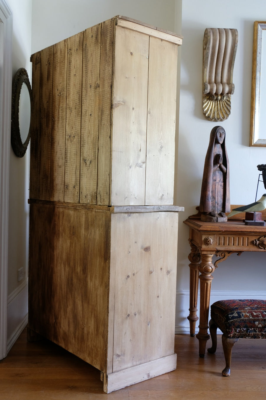 Antique pine linen press with 3 graduated drawers circa 1890