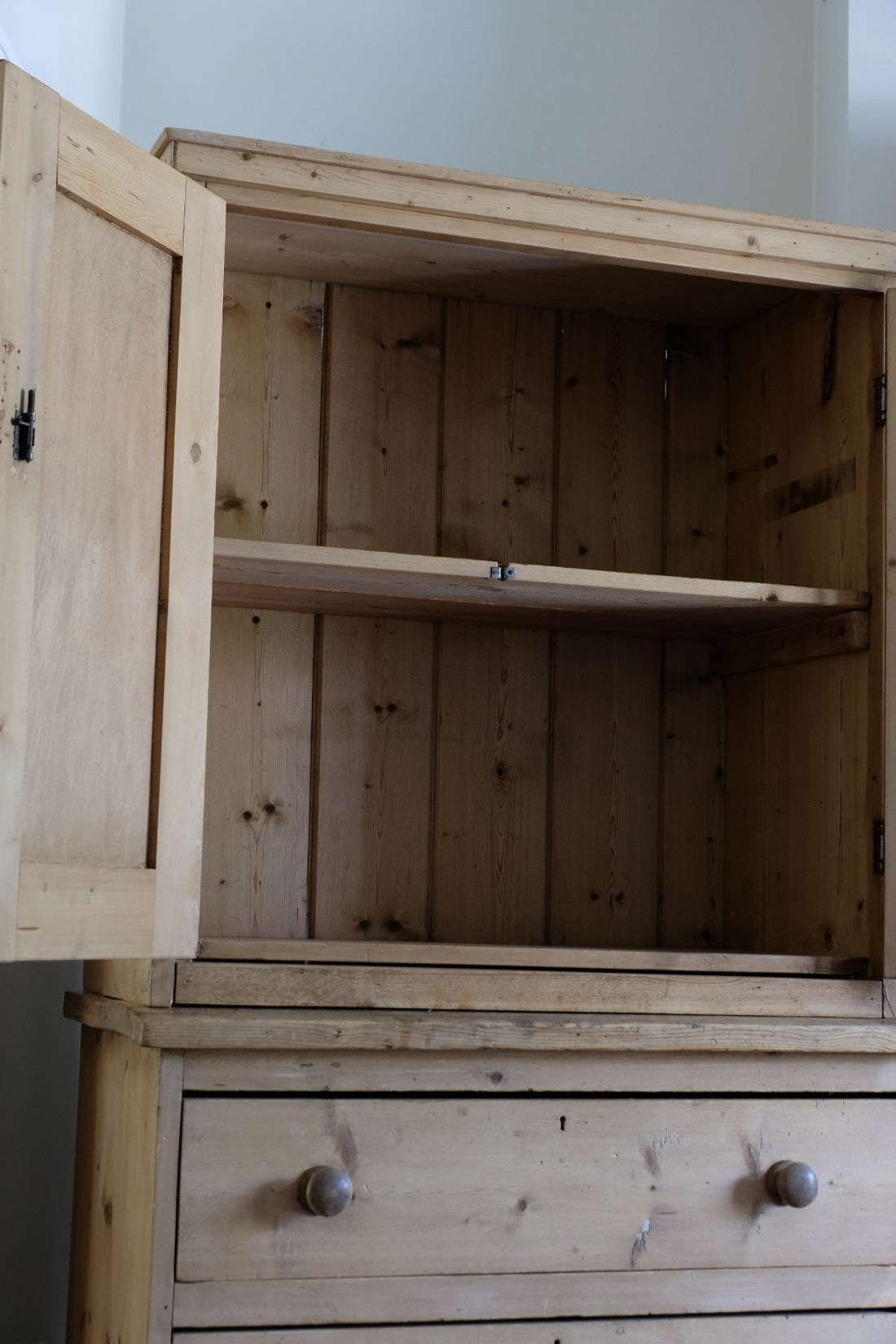 Antique pine linen press with 3 graduated drawers circa 1890