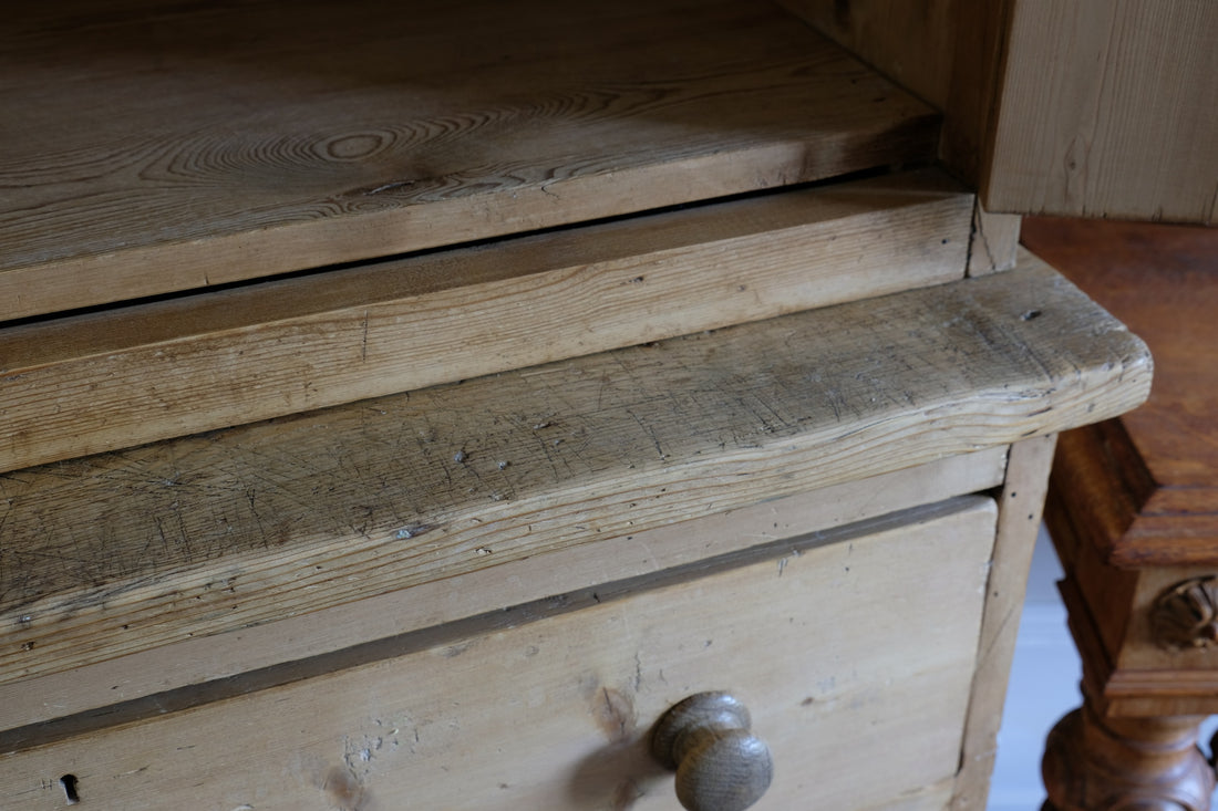 Antique pine linen press with 3 graduated drawers circa 1890