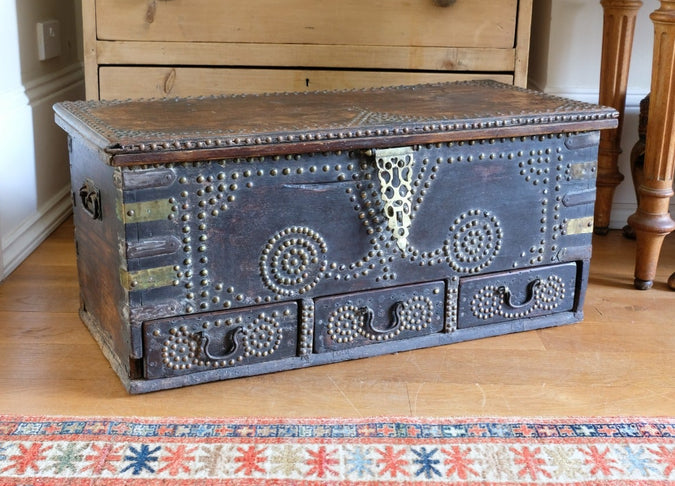 Antique Zanzibar coffer with brass straps