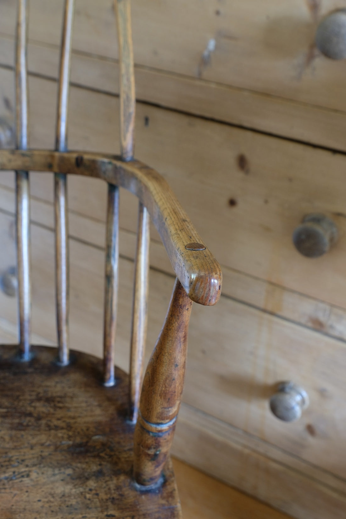 Primitive ash & elm windsor stick back chair circa 1830