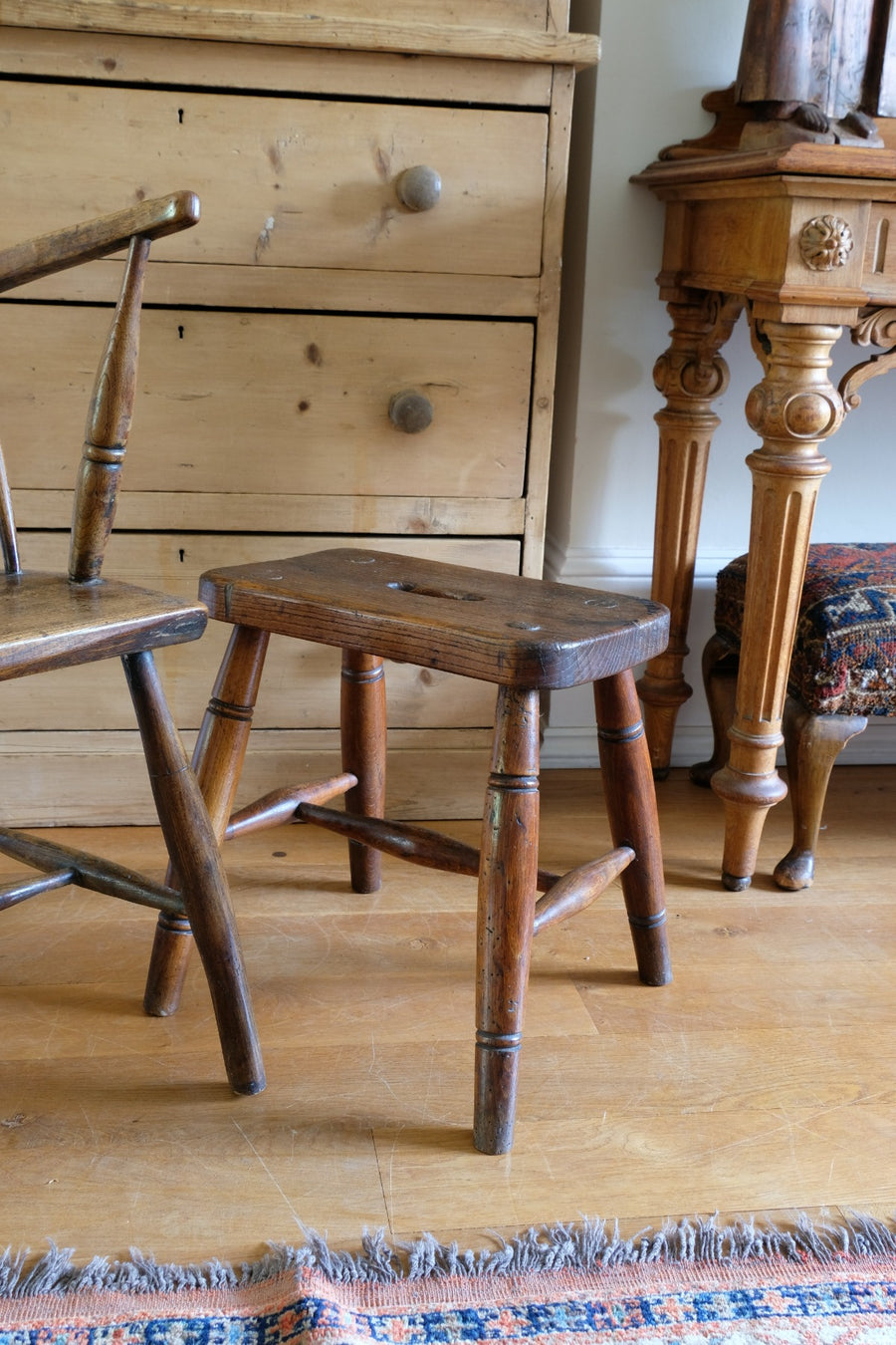 Elm & Ash farmhouse stool with hand hole - circa 1860