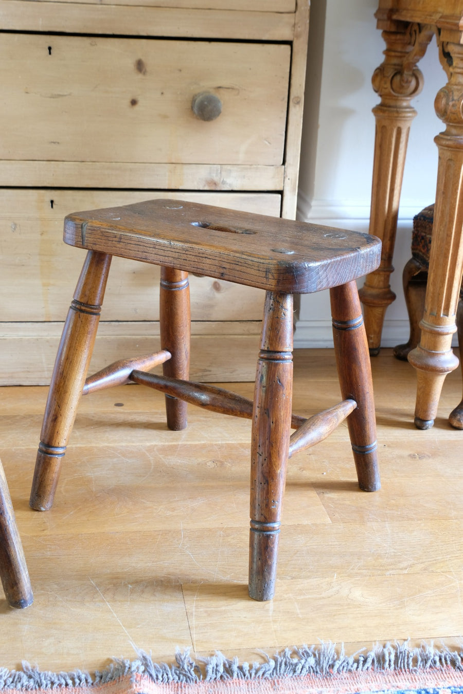 Elm & Ash farmhouse stool with hand hole - circa 1860