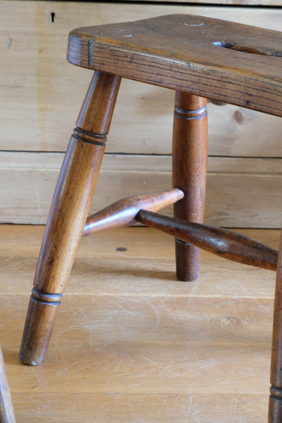 Elm & Ash farmhouse stool with hand hole - circa 1860
