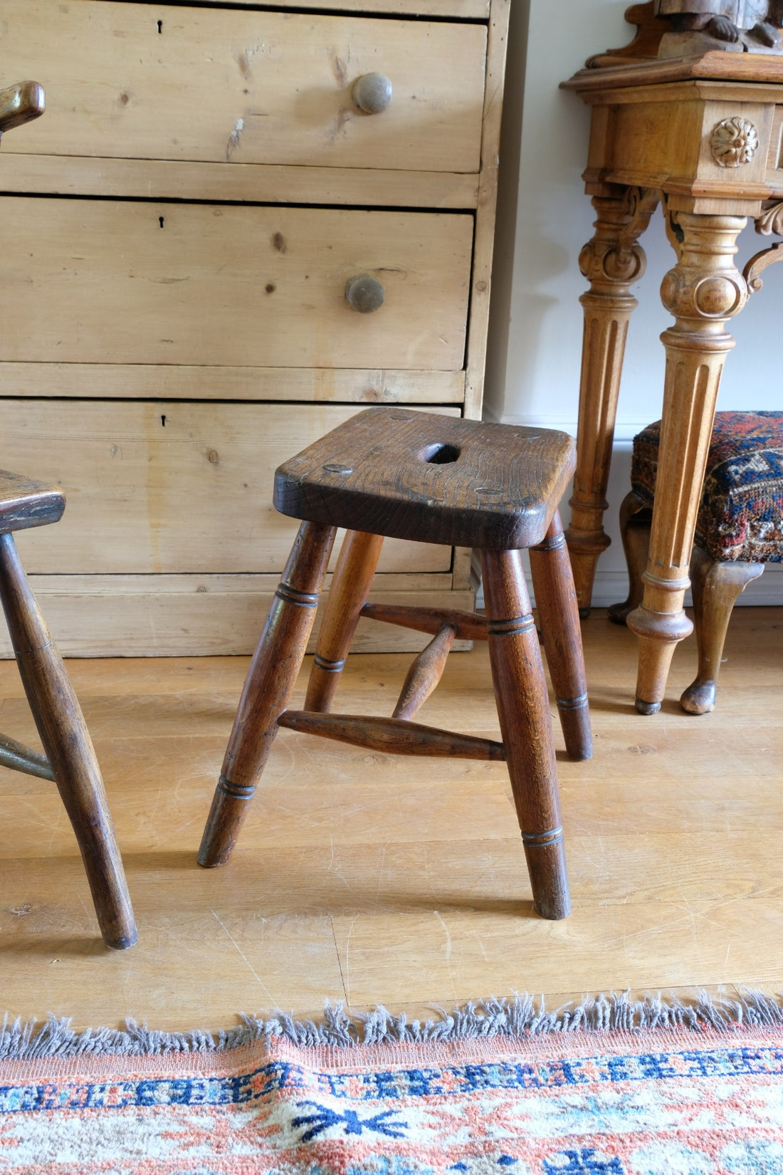 Elm & Ash farmhouse stool with hand hole - circa 1860