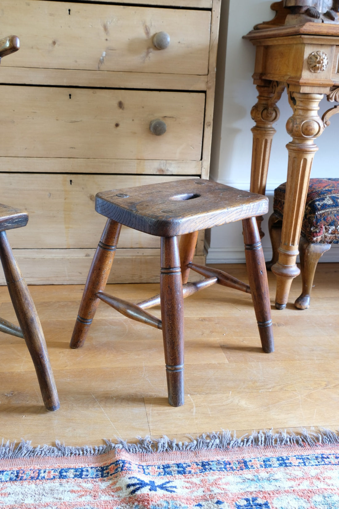 Elm & Ash farmhouse stool with hand hole - circa 1860