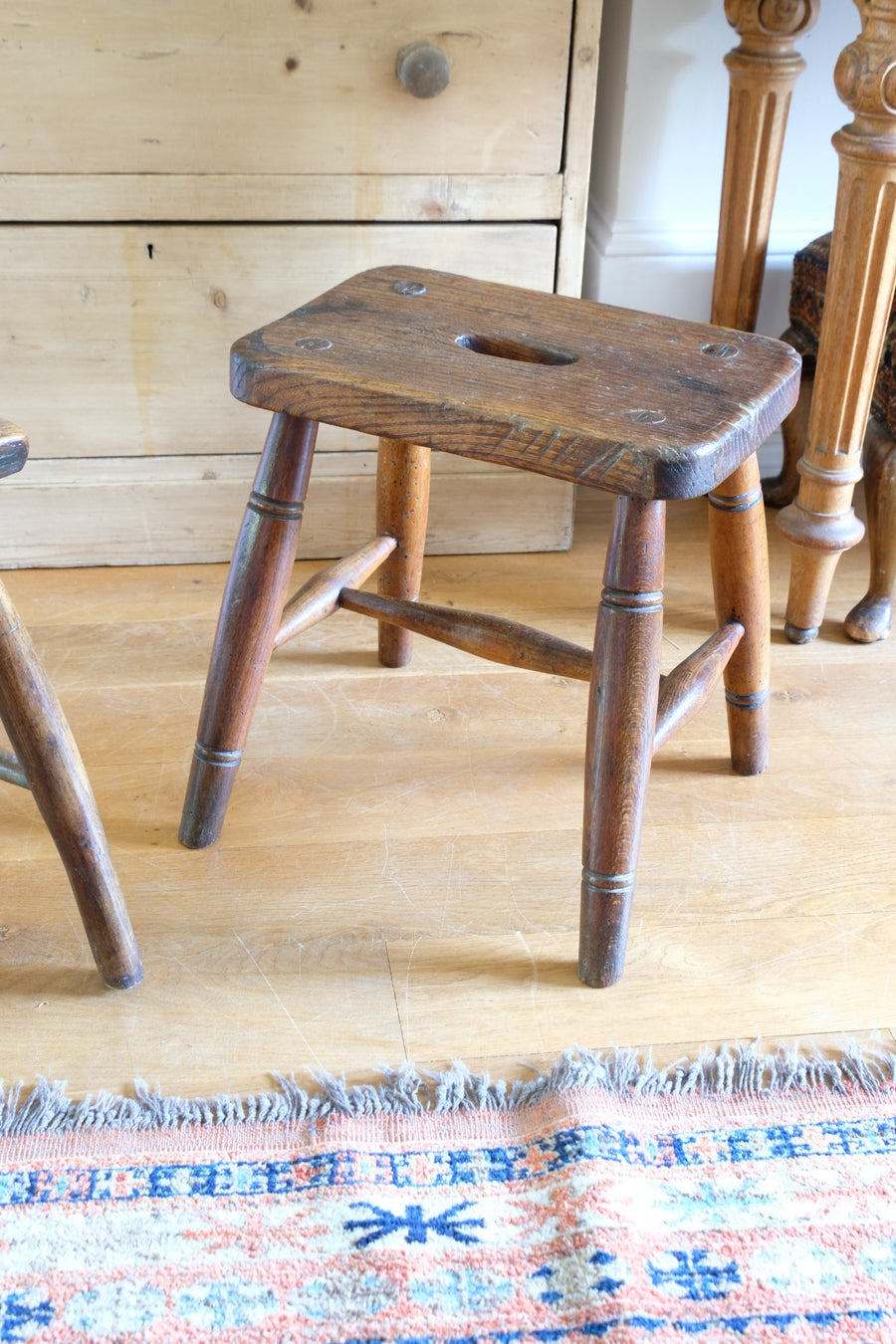 Elm & Ash farmhouse stool with hand hole - circa 1860