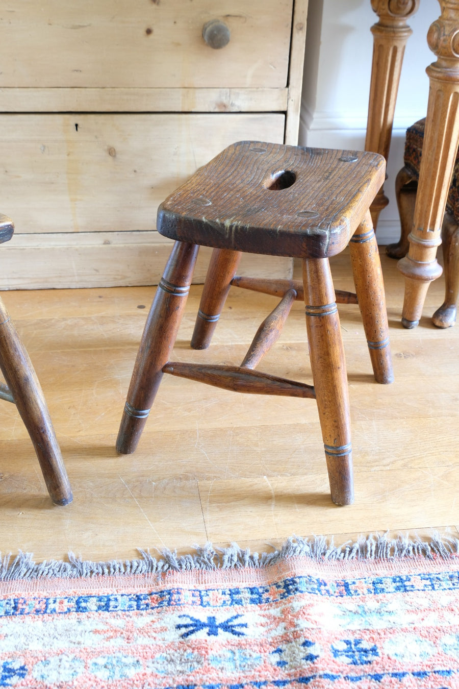 Elm & Ash farmhouse stool with hand hole - circa 1860