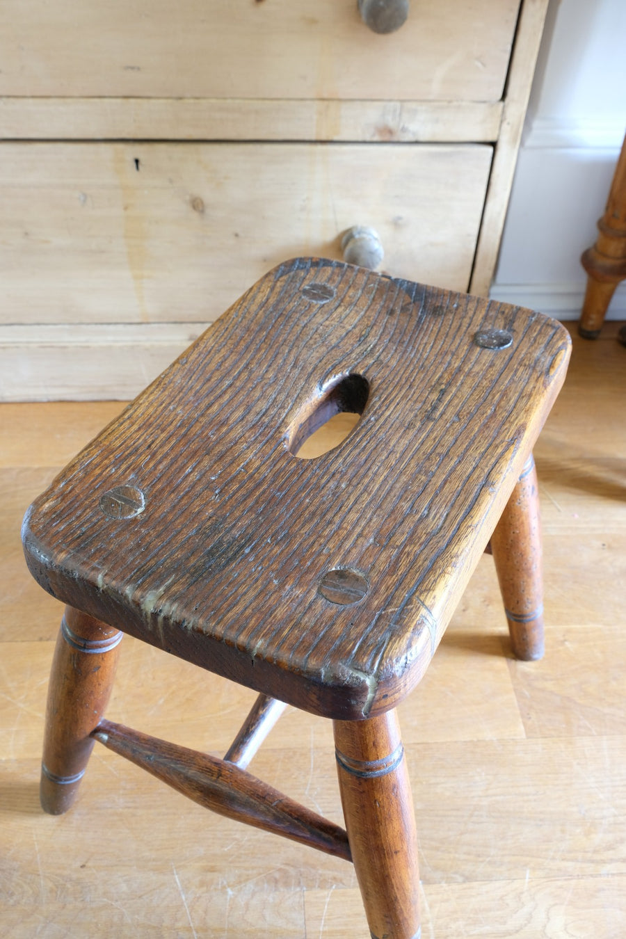Elm & Ash farmhouse stool with hand hole - circa 1860