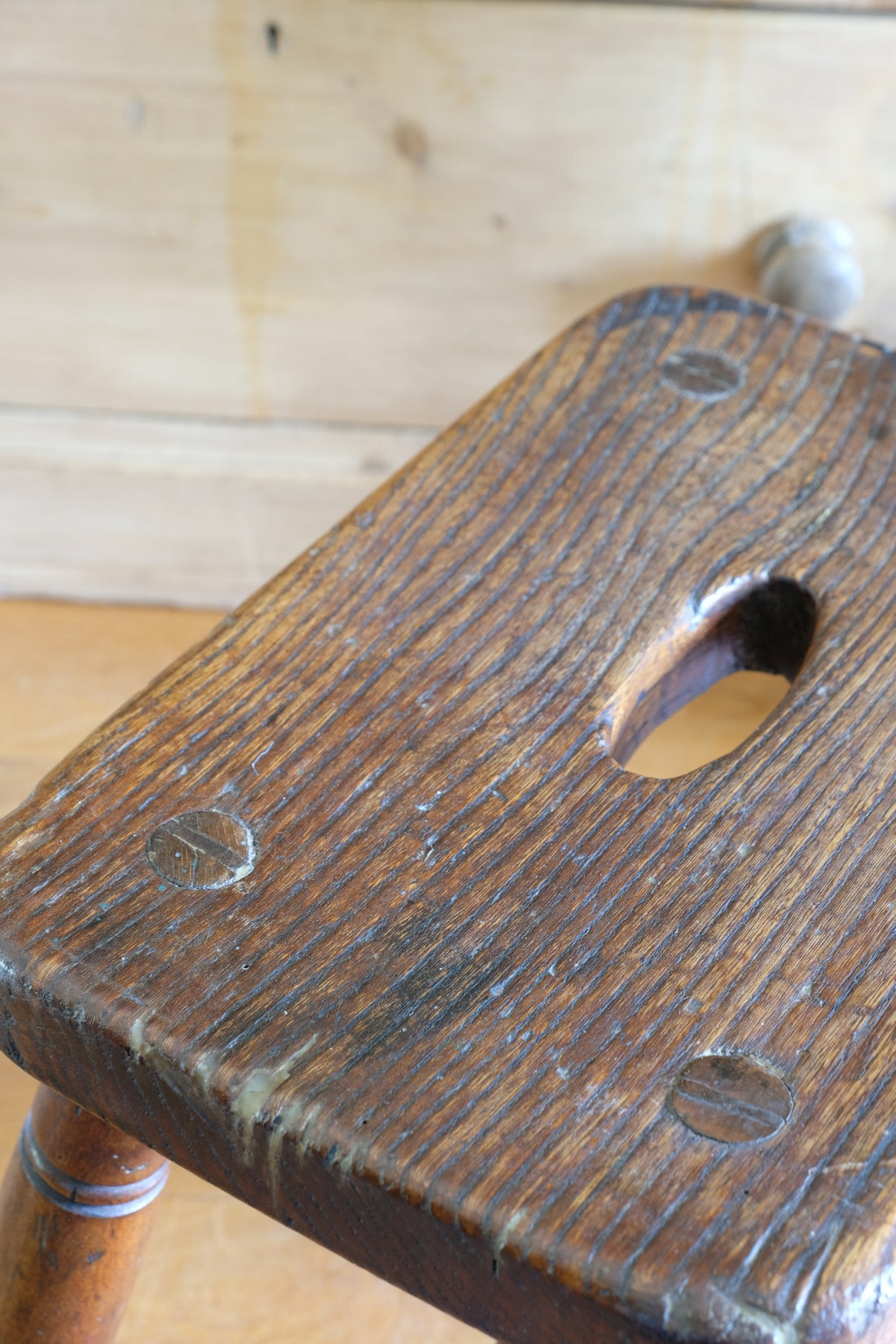 Elm & Ash farmhouse stool with hand hole - circa 1860