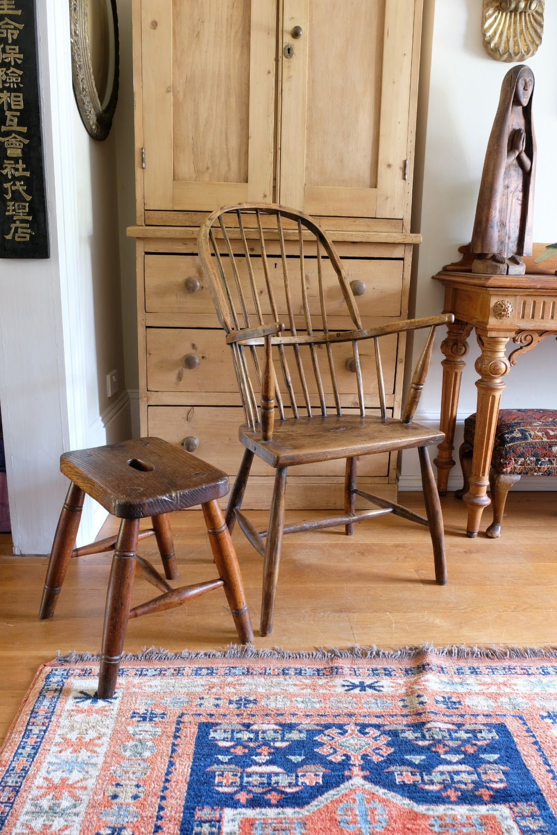 Elm & Ash farmhouse stool with hand hole - circa 1860