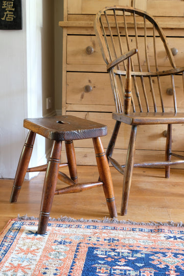 Elm & Ash farmhouse stool with hand hole - circa 1860