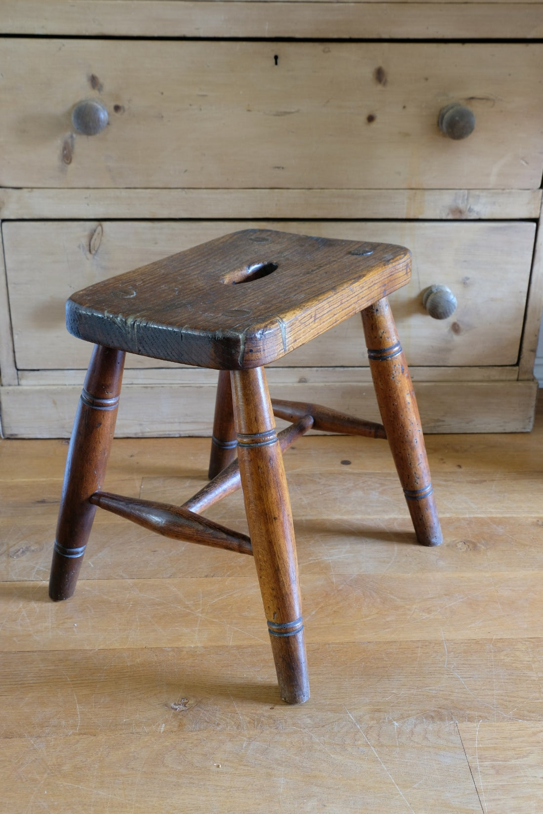 Elm & Ash farmhouse stool with hand hole - circa 1860