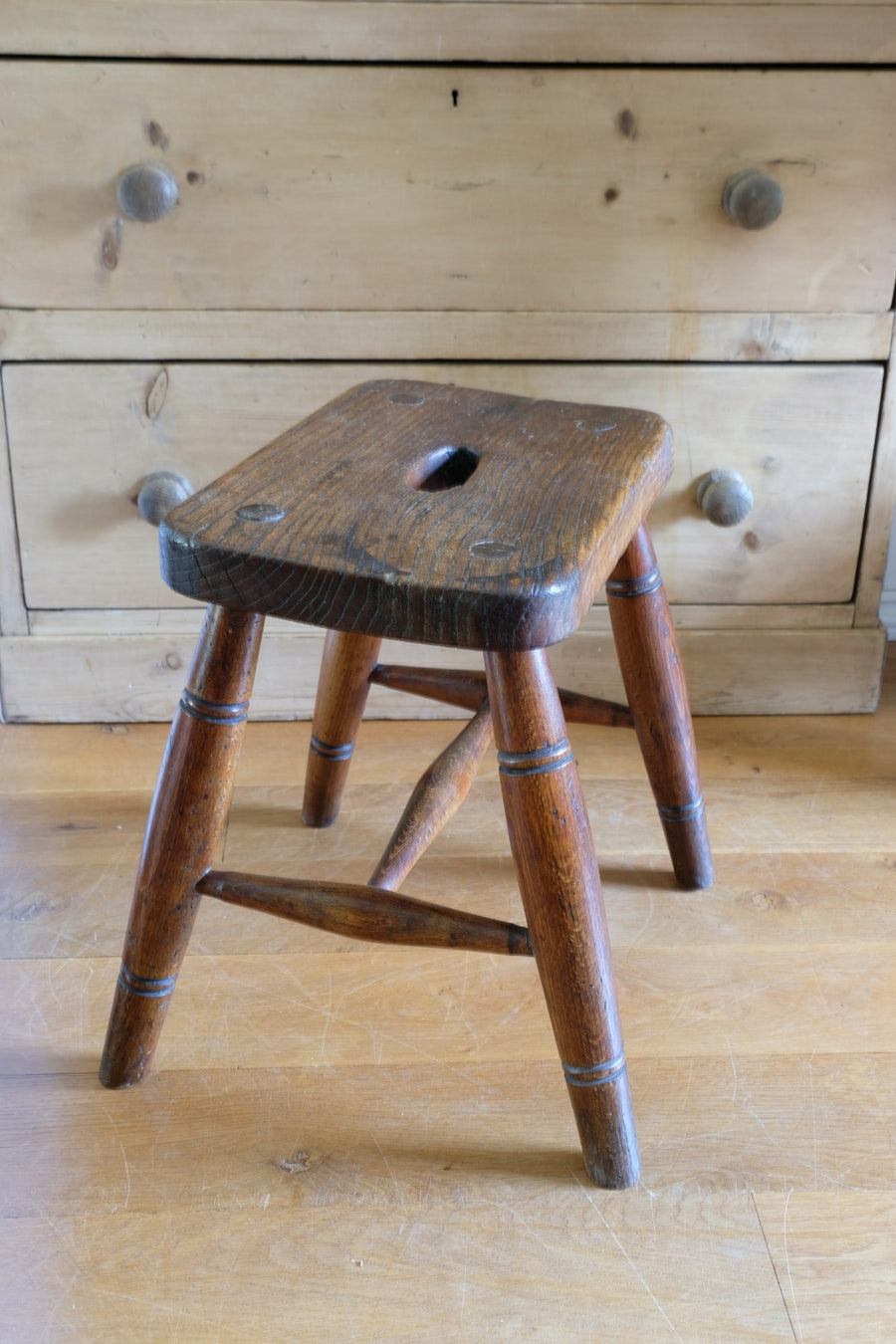 Elm & Ash farmhouse stool with hand hole - circa 1860