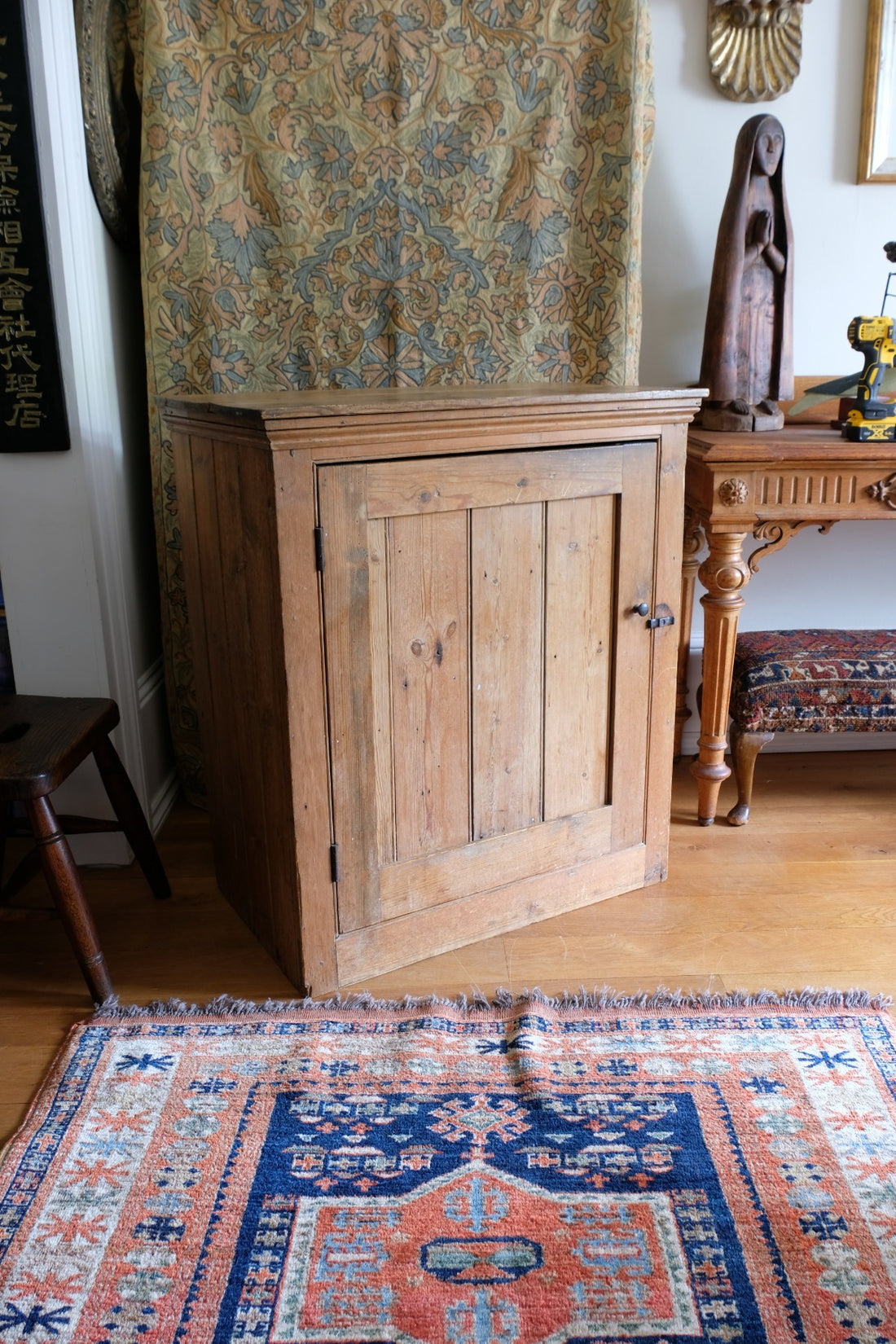 Antique pine single door pantry cupboard with tongue & groove panels