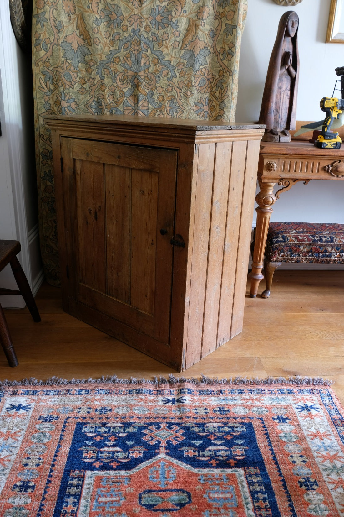 Antique pine single door pantry cupboard with tongue & groove panels